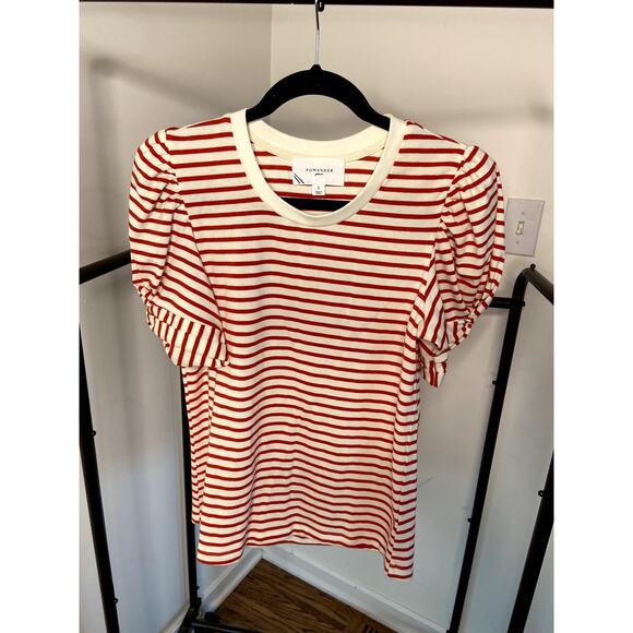 Pomander Place Red Striped Vesty Puff Short Sleeve Crewneck size S small - Picture 2 of 5